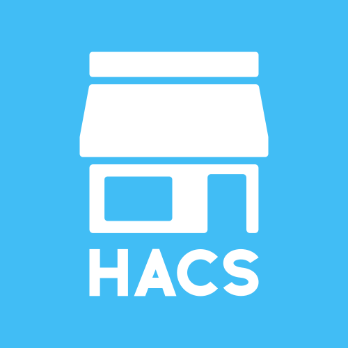 Logo de HACS, una tienda blanca sobre fondo azul