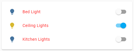 Tarjeta de entidades de luces con los nombres en rojo gracias a card-mod